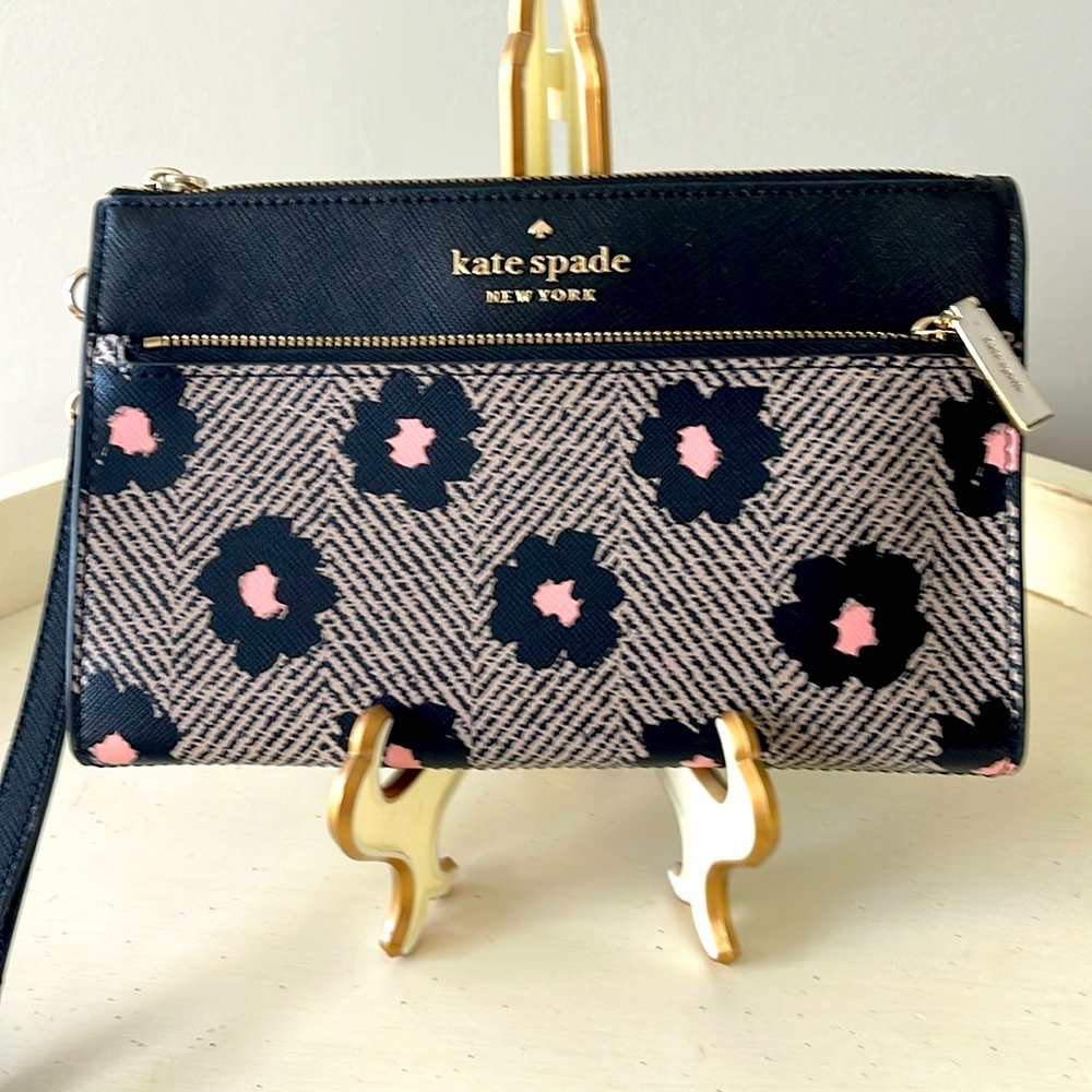 Kate Spade Saffiano Leather Double Zip Wristlet with floral